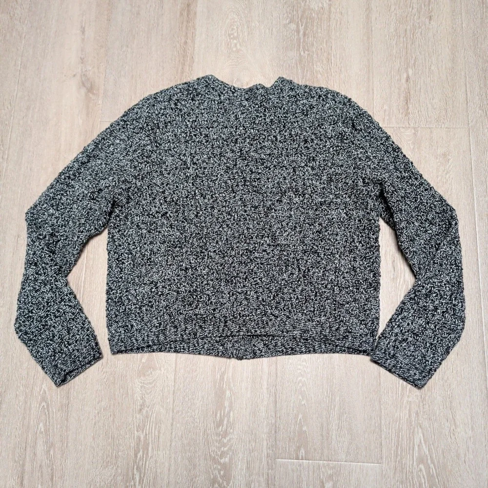 LOFT Outlet Womens L Button Up Marled Knit Cardigan Sweater Black‎ White Knit